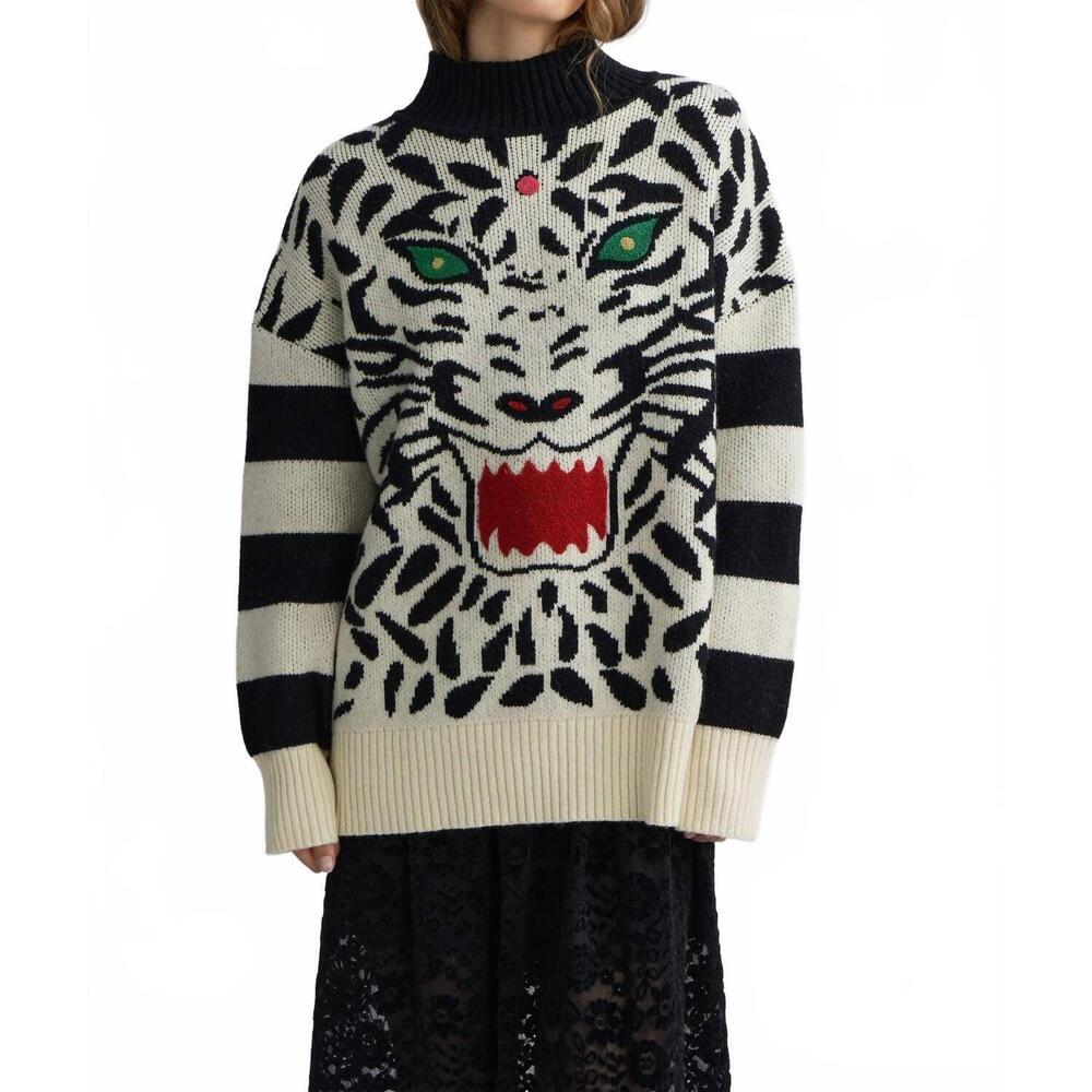NEW MANOUSH knit tiger sweater in ecru
